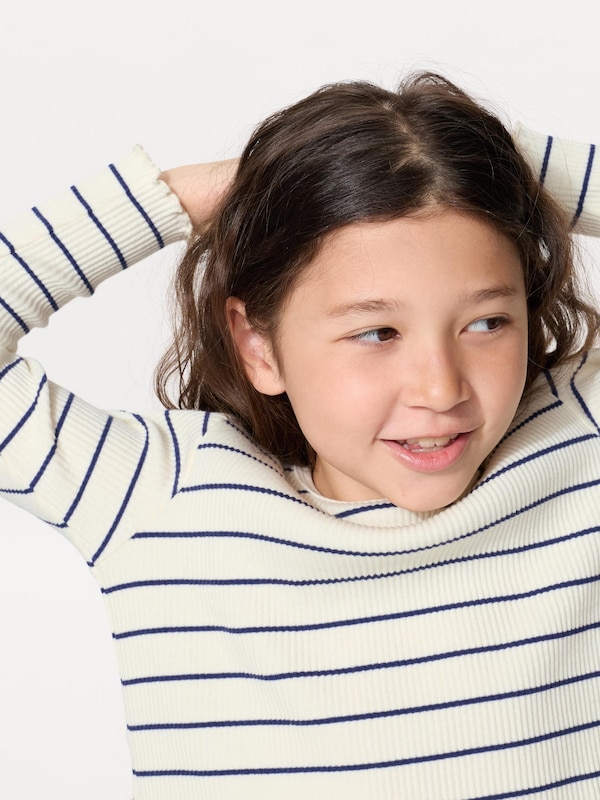 GIRLS Ribbed Crew Neck T-Shirt | Long Sleeve | Stripe