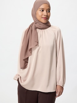 Satin Gathered Blouse | Long Sleeve
