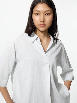 Rayon Skipper Collar Blouse | 3/4 Sleeve | Stripe