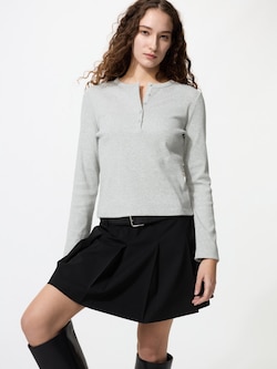 Ribbed Henley Neck T-shirt | Long Sleeve