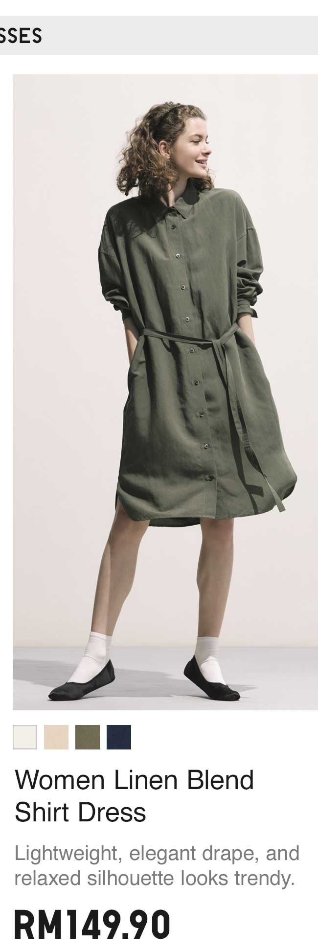 WOMEN LINEN BLEND SHIRT DRESS