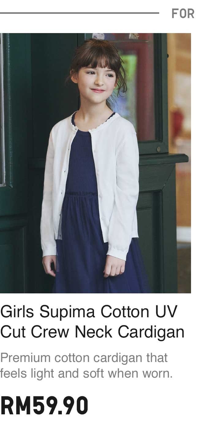 GIRLS SUPIMA COTTON UV CUT CREW NECK CARDIGAN