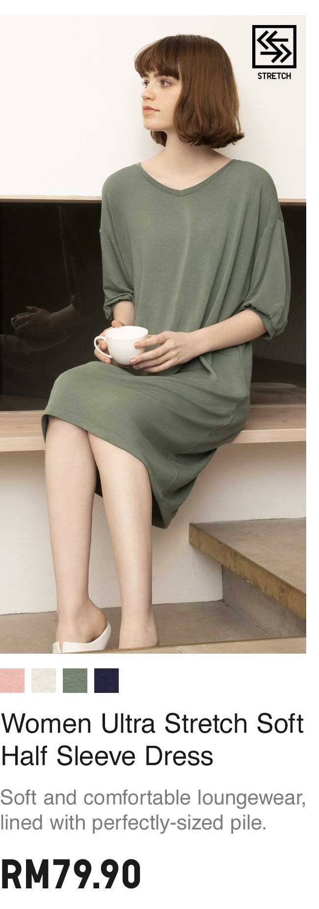 WOMEN ULTRA STRETCH SOFT HALF SLEEVE DRESS