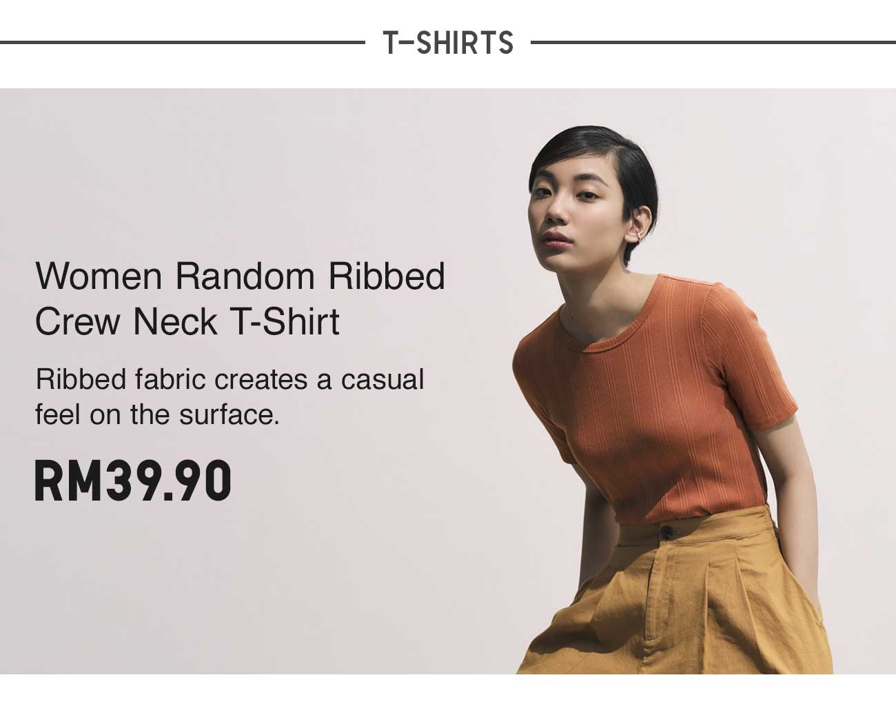 WOMEN RANDOM RIBBED CREW NECK T-SHIRT