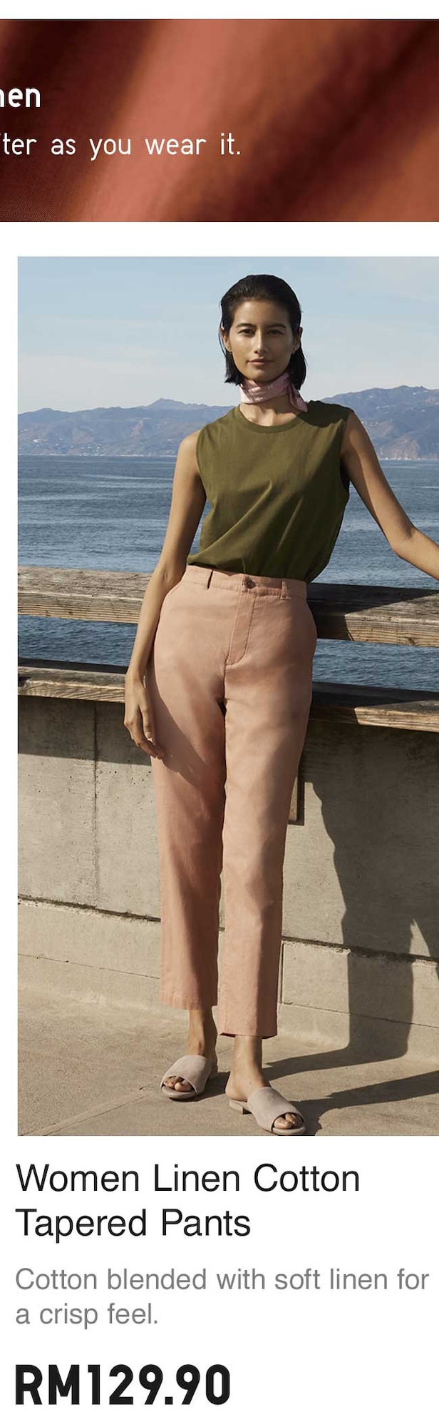 WOMEN LINEN COTTON TAPERED PANTS