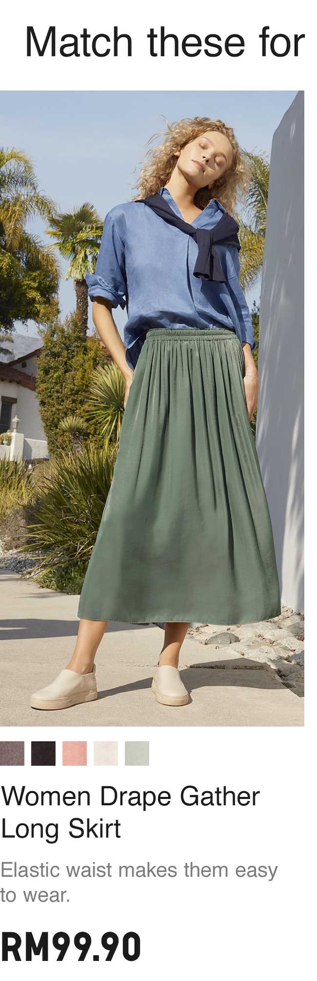 WOMEN DRAPE GATHER LONG SKIRT