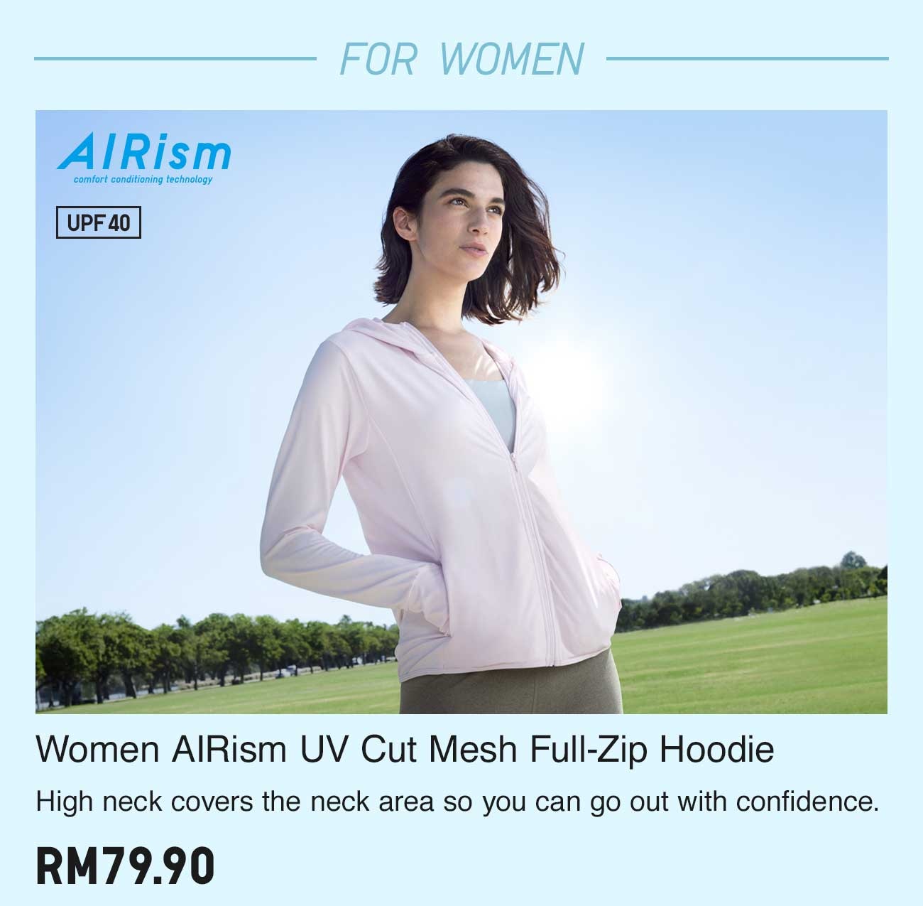 WOMEN AIRISM UV CUT MESH FULL-ZIP HOODIE