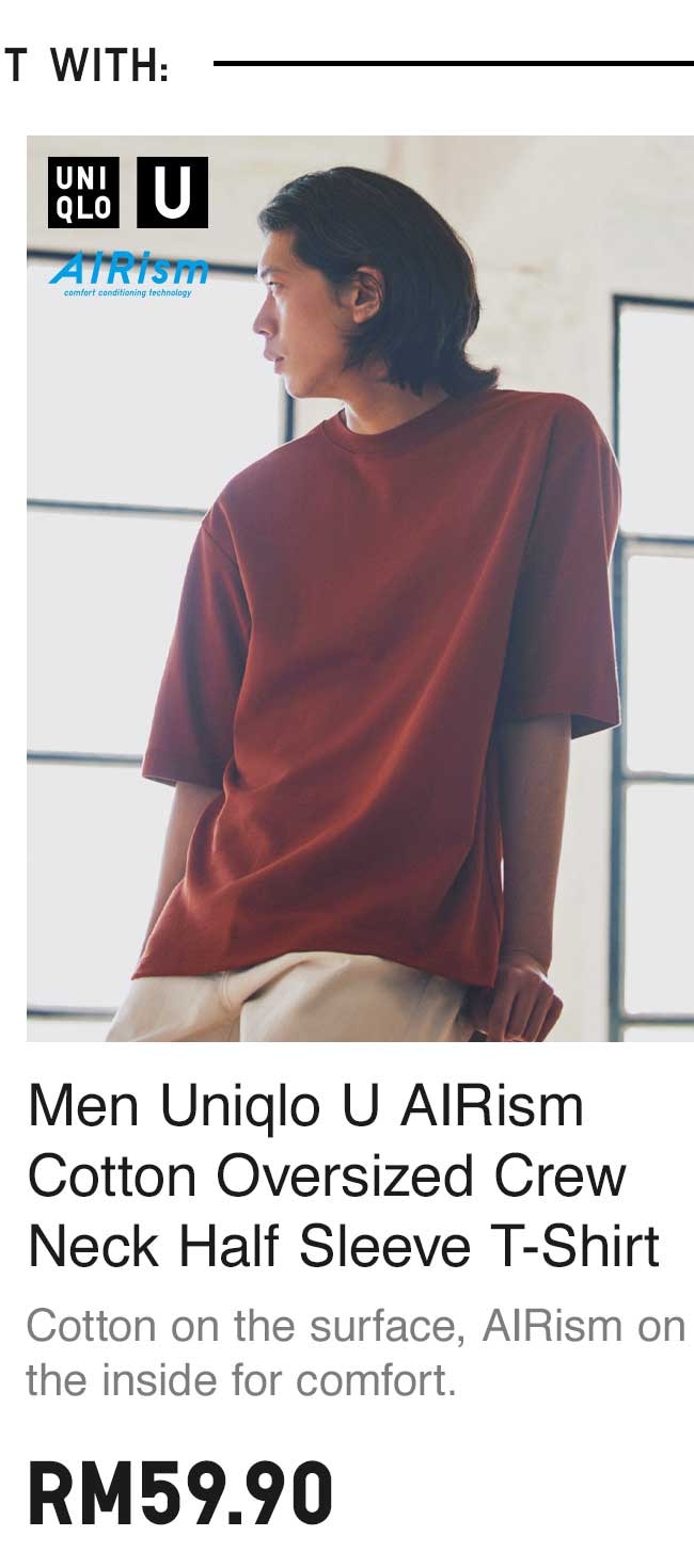 MEN UNIQLO U AIRISM COTTON OVERSIZED CREW NECK HALF SLEEVE T-SHIRT