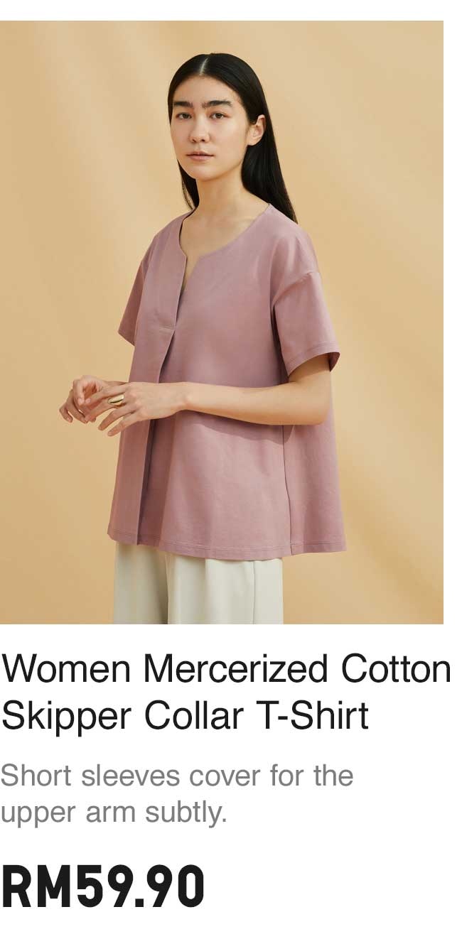 WOMEN MERCERIZED COTTON SKIPPER COLLAR T-SHIRT