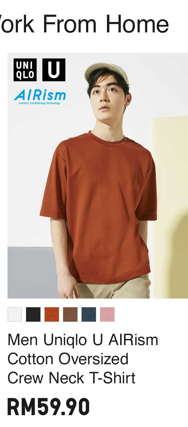 Men Uniqlo U AIRism Cotton Oversized Crew Neck T-shirt