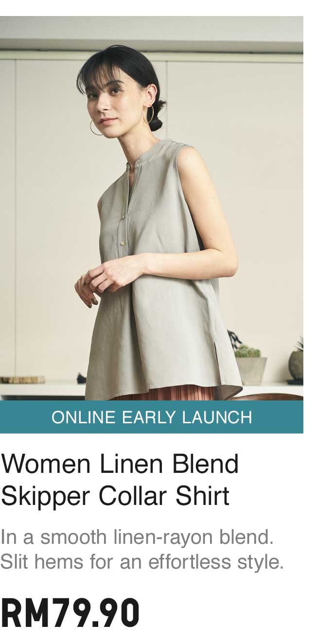 WOMEN LINEN BLEND SKIPPER COLLAR SHIRT