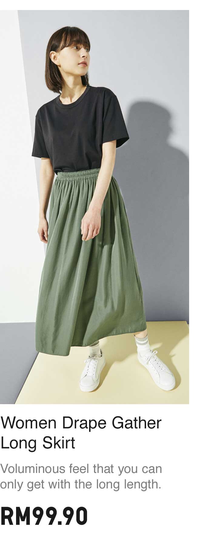 WOMEN DRAPE GATHER LONG SKIRT