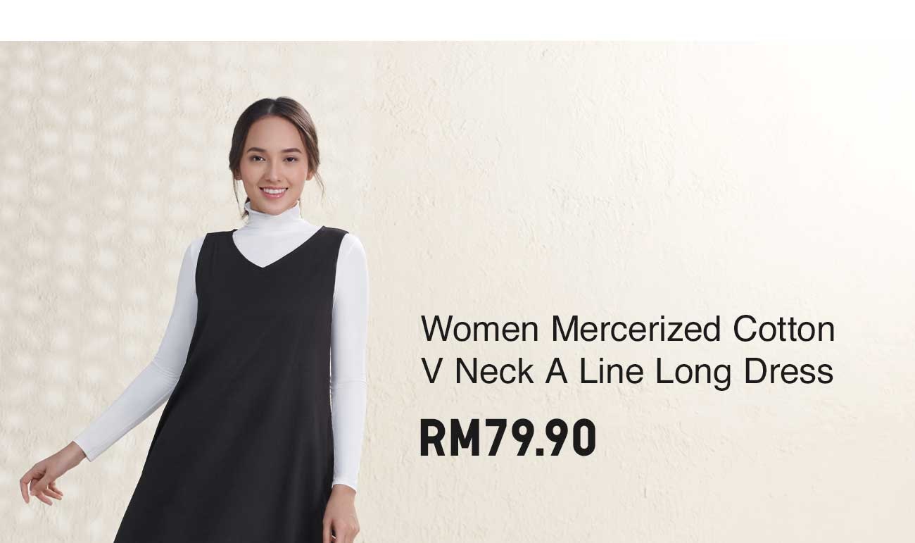 WOMEN MERCERIZED COTTON V NECK A LINE LONG DRESS