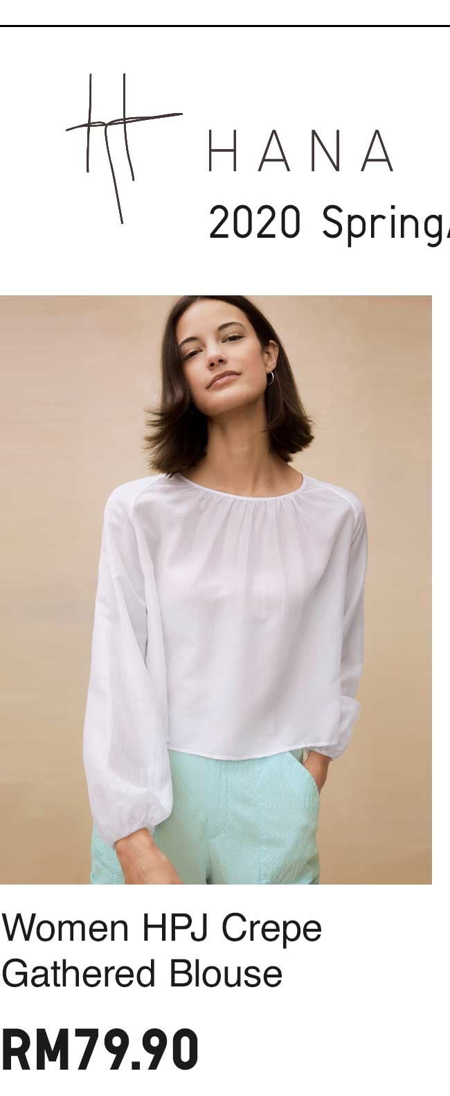 WOMEN HPJ Crepe Gathered Long Sleeve Blouse