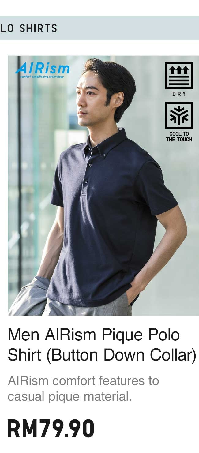 MEN AIRISM PIQUE POLO SHIRT (BUTTON DOWN COLLAR)