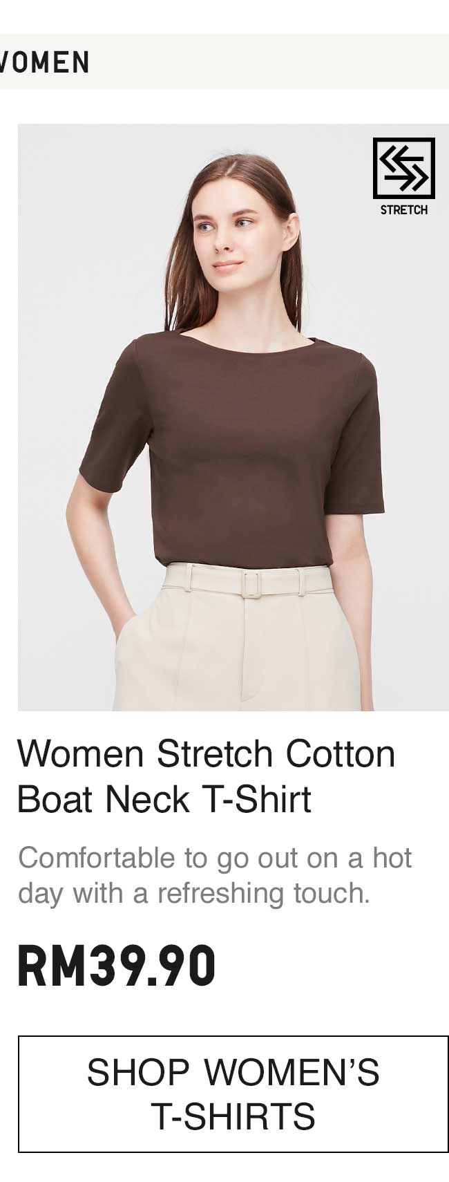 WOMEN STRETCH COTTON BOAT NECK T-SHIRT