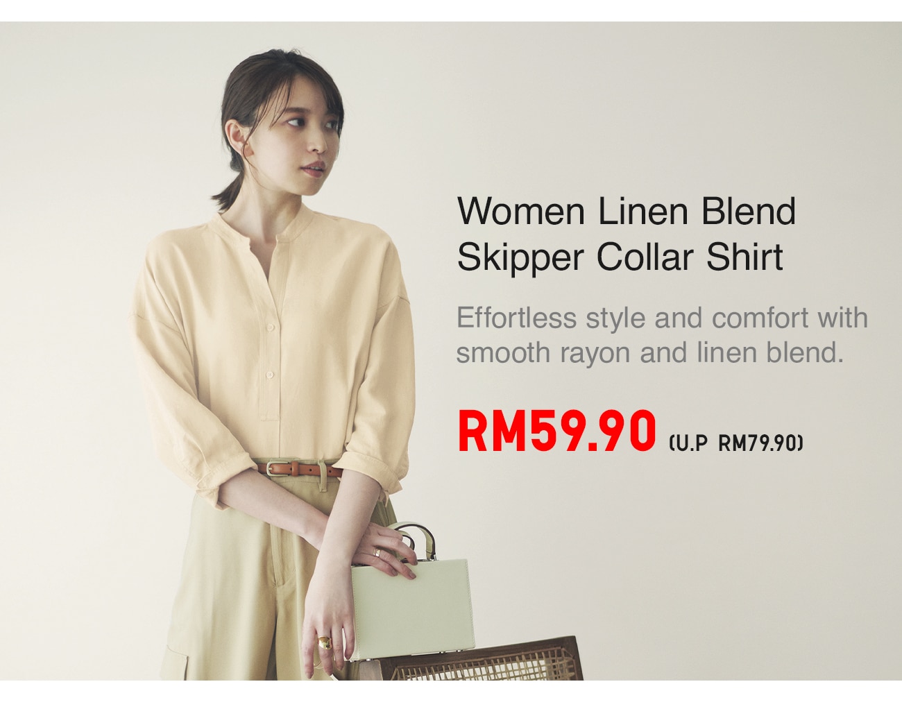 WOMEN LINEN BLEND SKIPPER COLLAR SHIRT