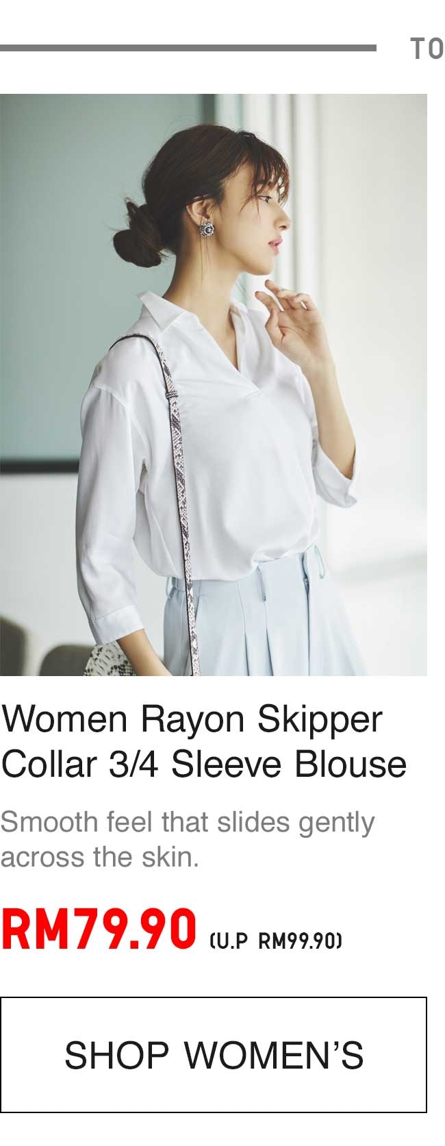 WOMEN RAYON SKIPPER COLLAR 3/4 SLEEVE BLOUSE