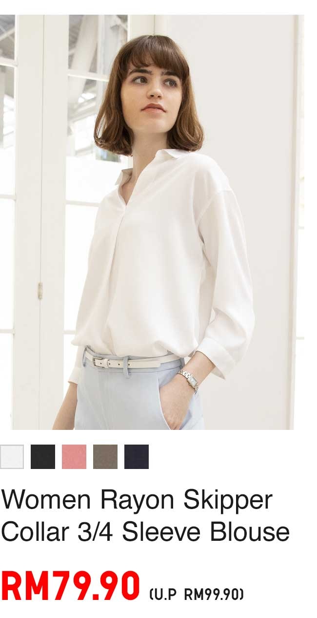 WOMEN RAYON SKIPPER COLLAR 3/4 SLEEVE BLOUSE