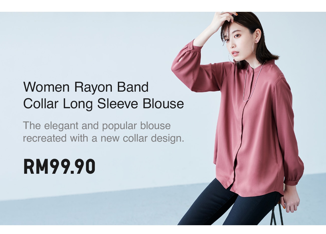 WOMEN RAYON BAND COLLAR BLOUSE