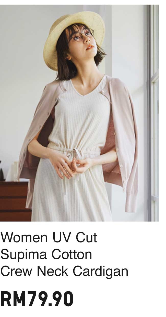 WOMEN UV CUT SUPIMA COTTON CREW NECK CARDIGAN