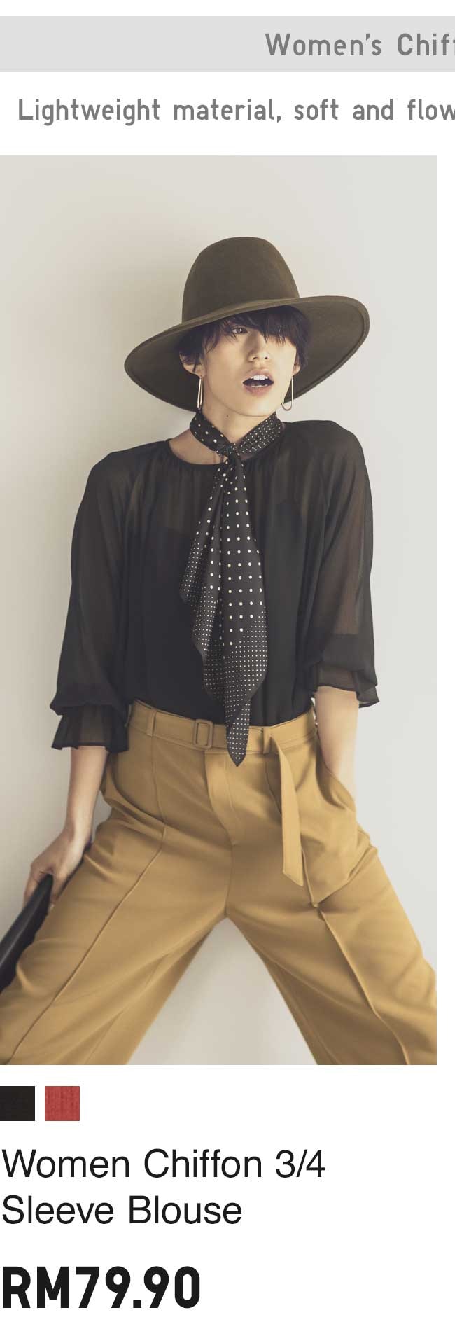 WOMEN CHIFFON 3/4 SLEEVE BLOUSE