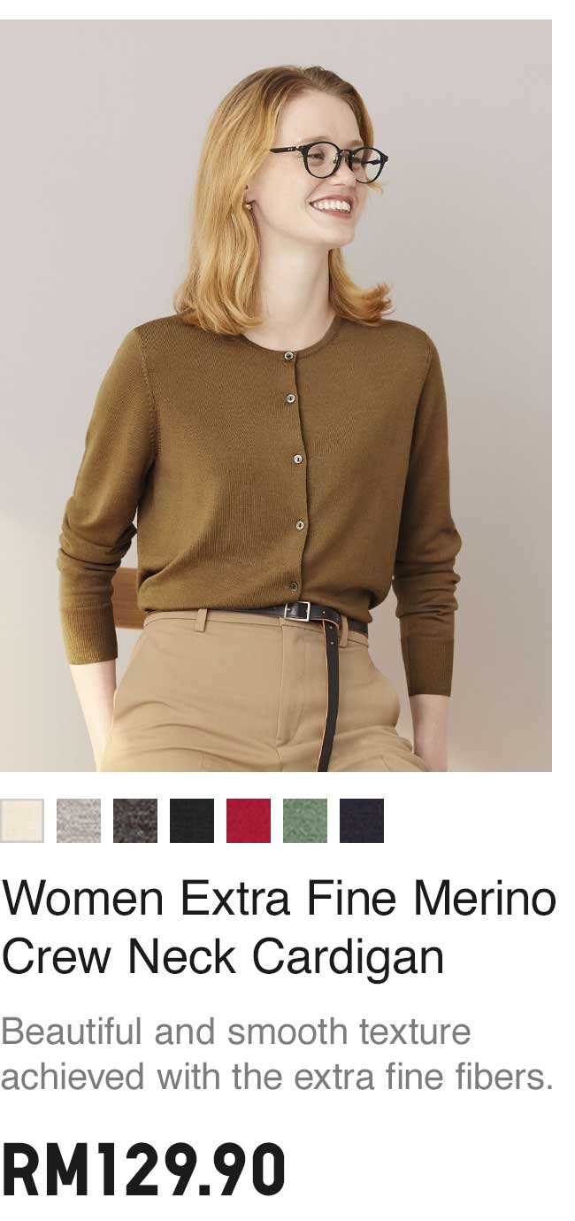 WOMEN EXTRA FINE MERINO CREW NECK CARDIGAN