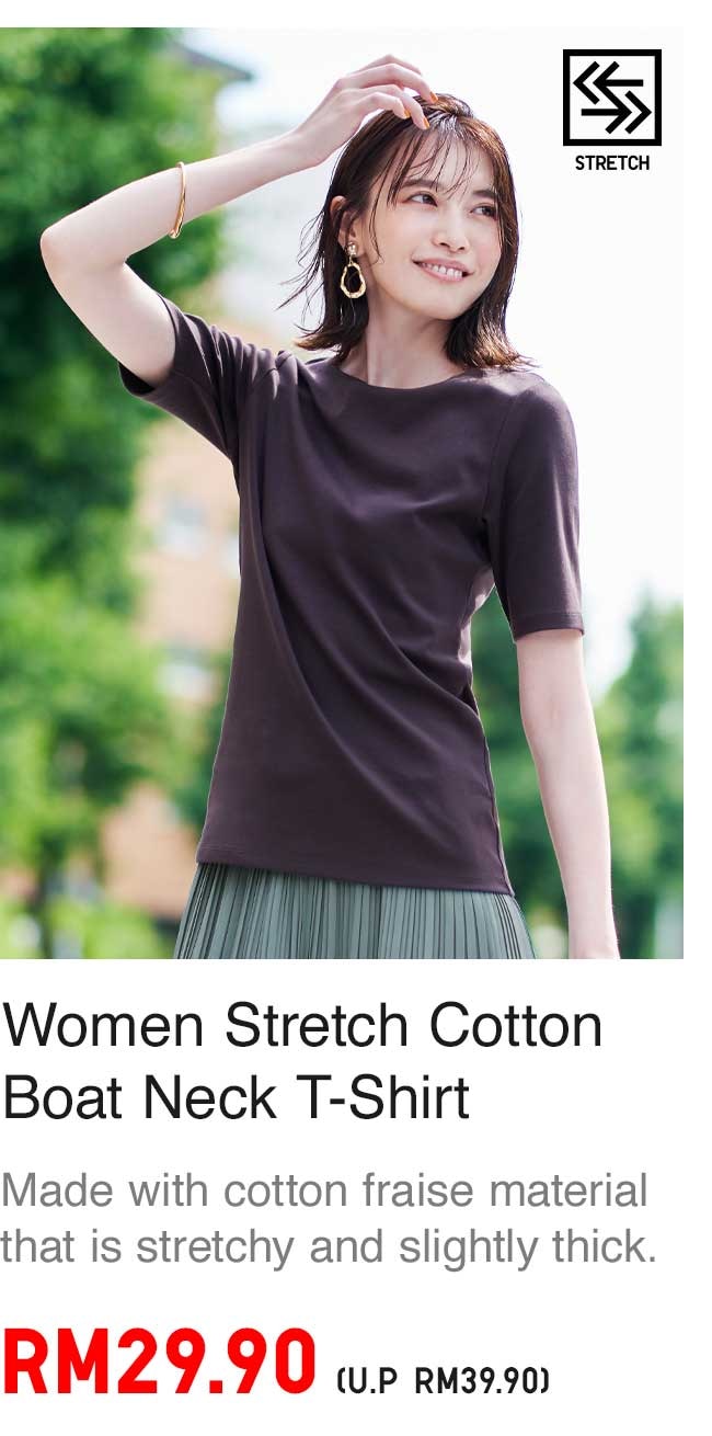 WOMEN STRETCH COTTON BOAT NECK T-SHIRT