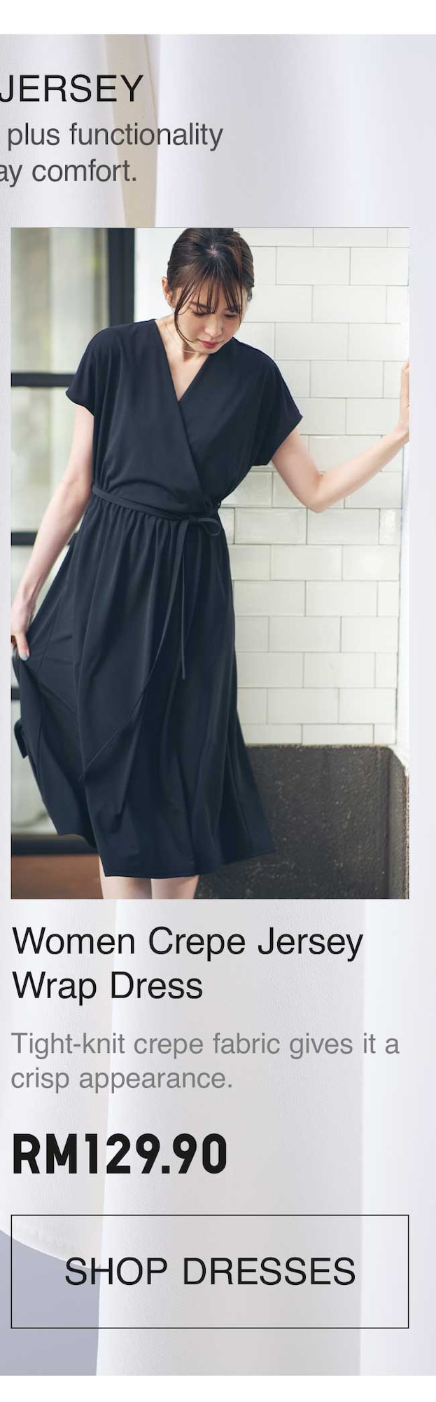 CREPE JERSEY SHORT SLEEVE WRAP DRESS