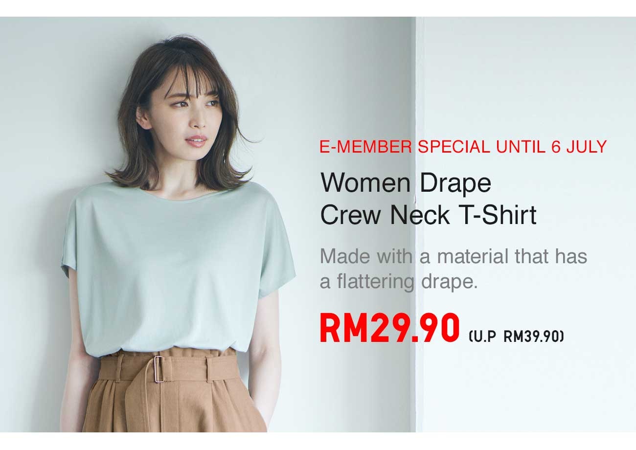 WOMEN DRAPE CREW NECK T-SHIRT