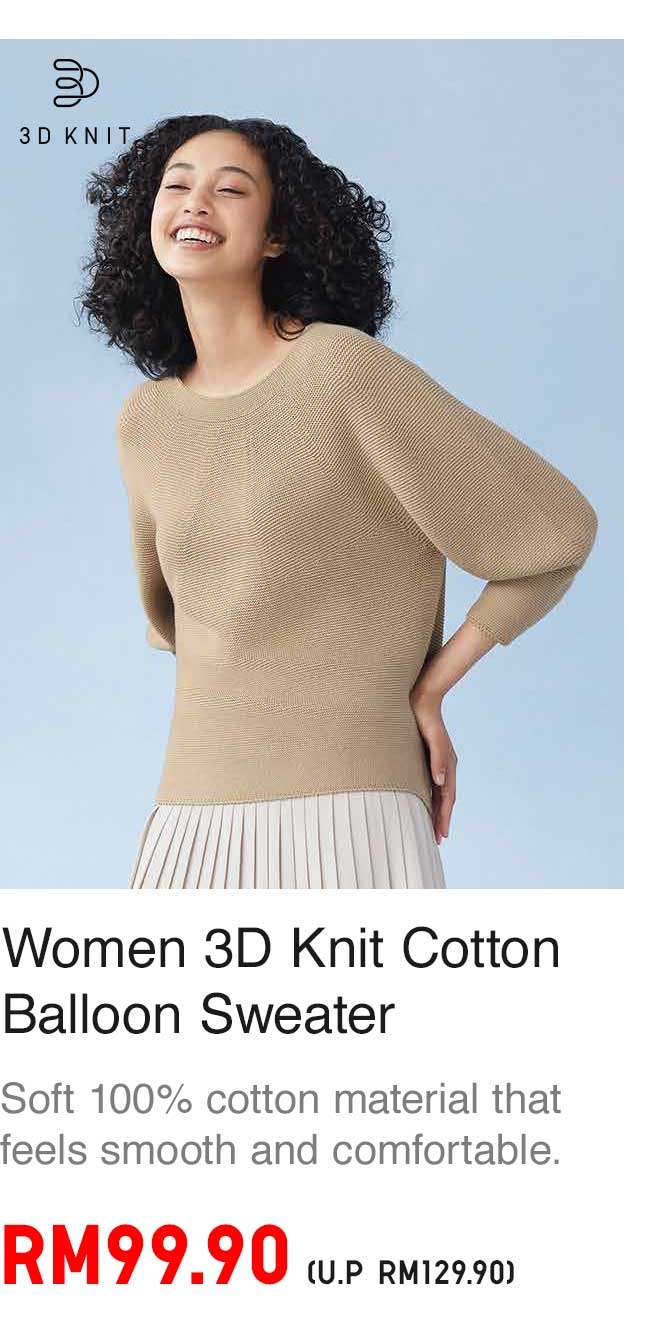 WOMEN 3D KNIT COTTON BALLOON SWEATER