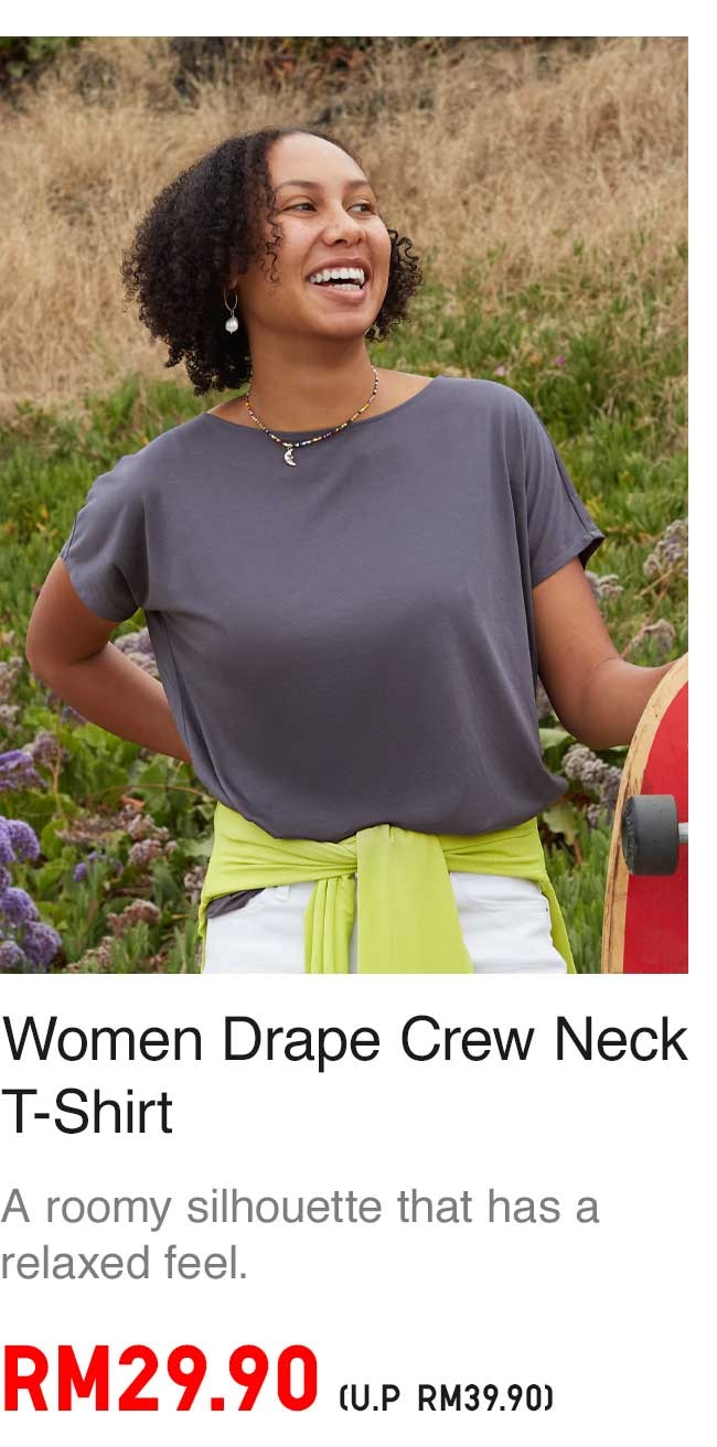 WOMEN DRAPE CREW NECK T-SHIRT