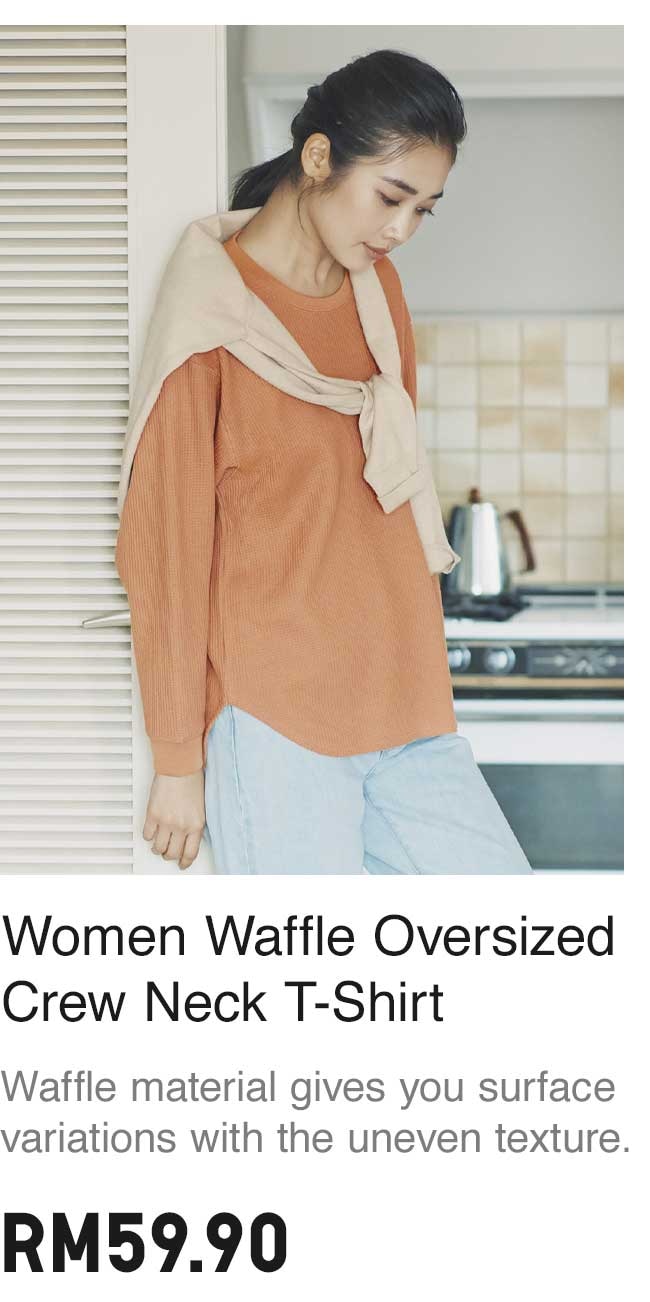 WOMEN WAFFLE OVERSIZED CREW NECK T-SHIRT