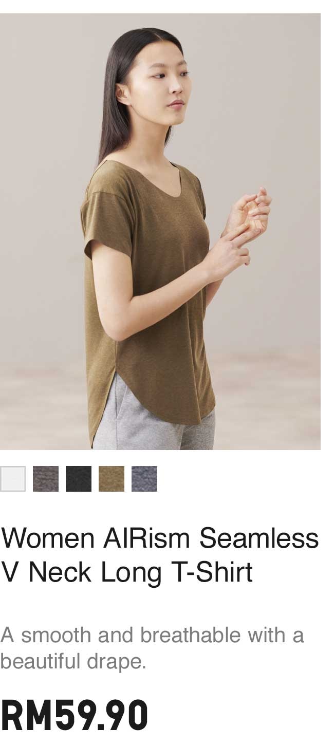 WOMEN AIRISM SEAMLESS V NECK LONG T-SHIRT