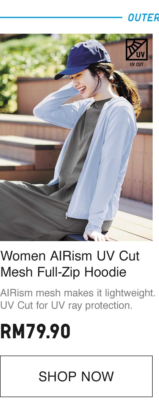 WOMEN AIRISM UV CUT MESH FULL-ZIP HOODIE