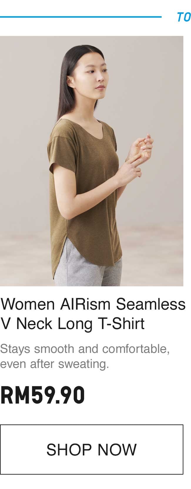 WOMEN AIRISM SEAMLESS V NECK LONG T-SHIRT