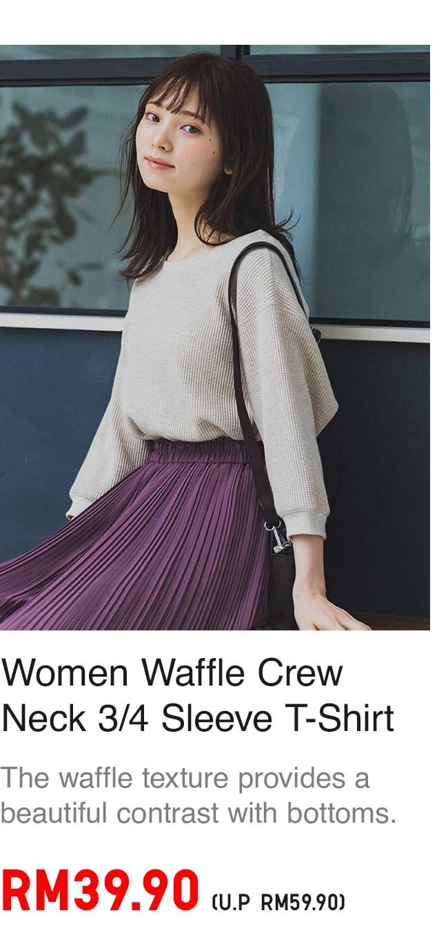 WOMEN WAFFLE CREW NECK TSHIRT