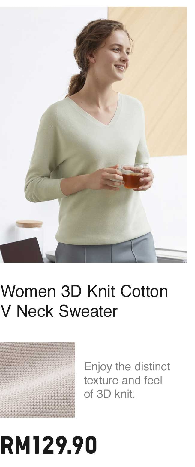 WOMEN 3D KNIT COTTON V NECK SWEATER