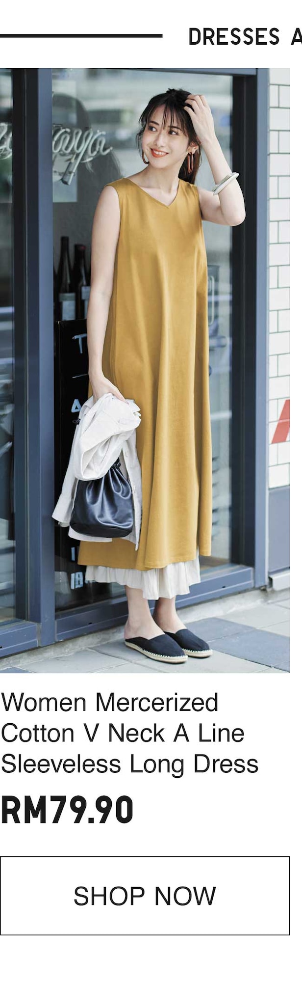 WOMEN MERCERIZED COTTON V NECK A LINE SLEEVELESS LONG DRESS