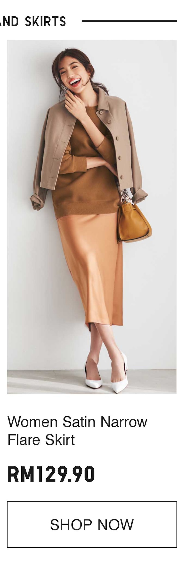 WOMEN SATIN NARROW FLARE SKIRT