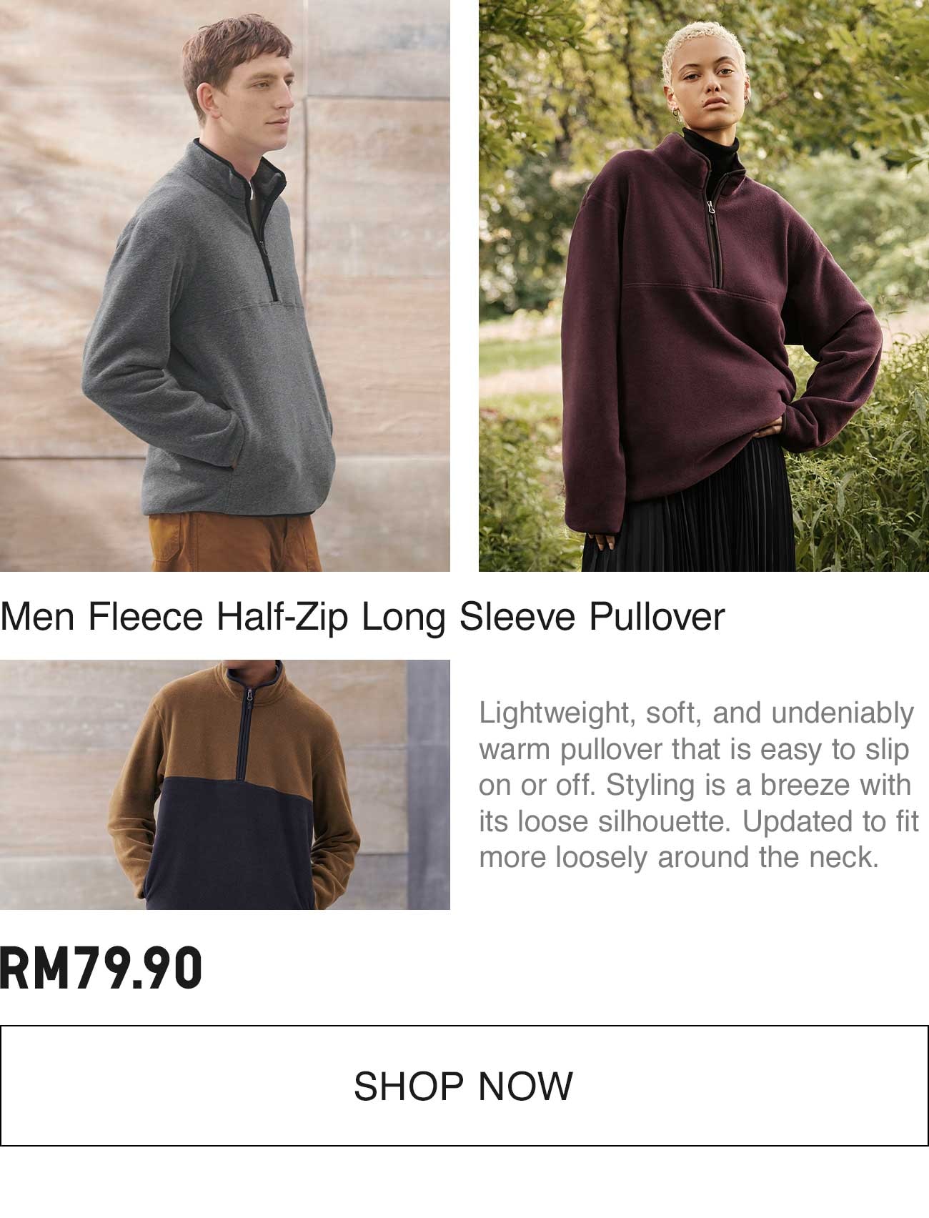 MEN Fleece Half-Zip Long Sleeve Pullover