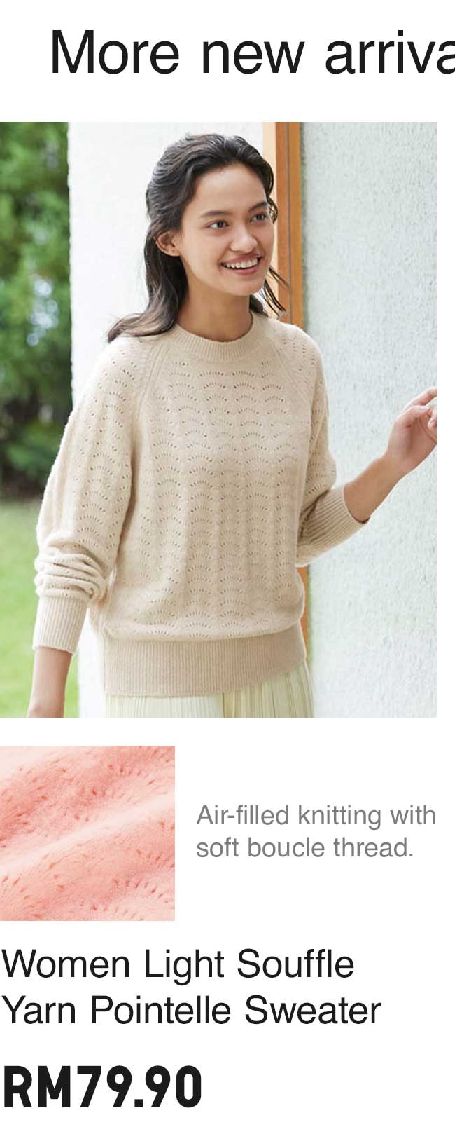 WOMEN LIGHT SOUFFLE YARN POINTELLE SWEATER