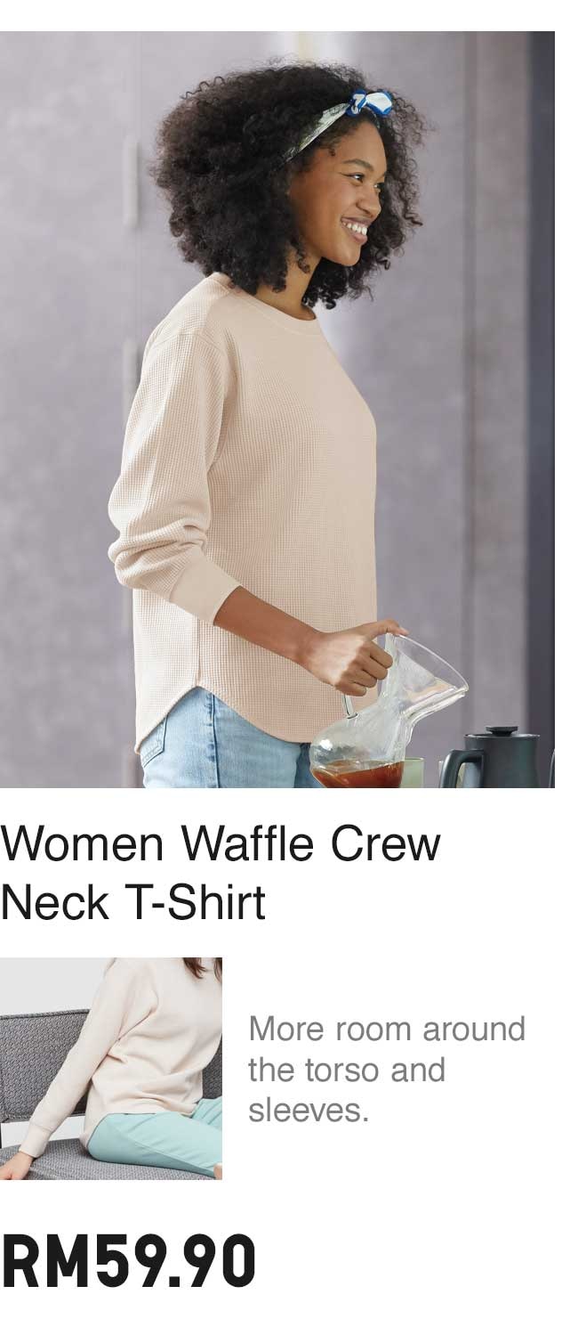 WOMEN WAFFLE CREW NECK T-SHIRT