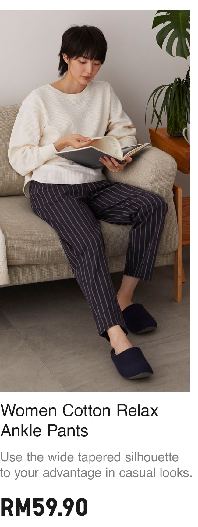 WOMEN COTTON RELAX ANKLE PANTS