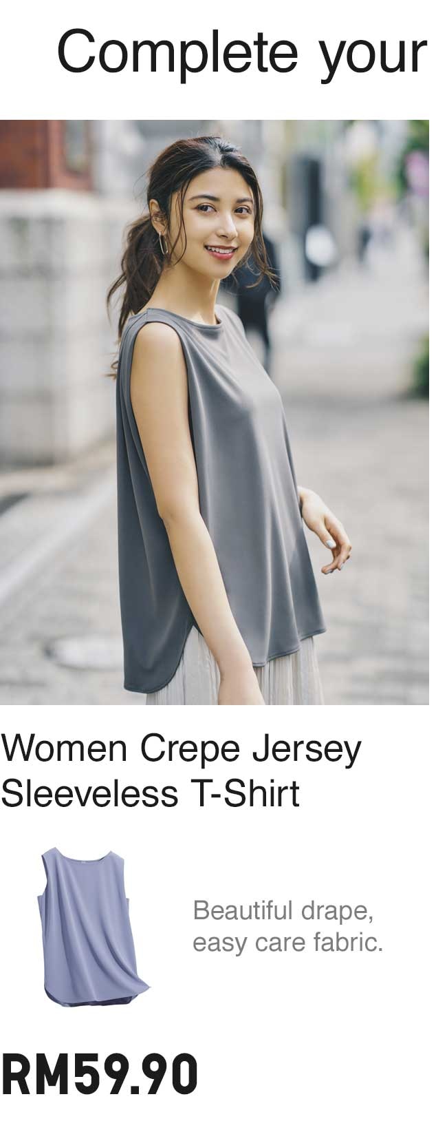 WOMEN CREPE JERSEY SLEEVELESS T-SHIRT