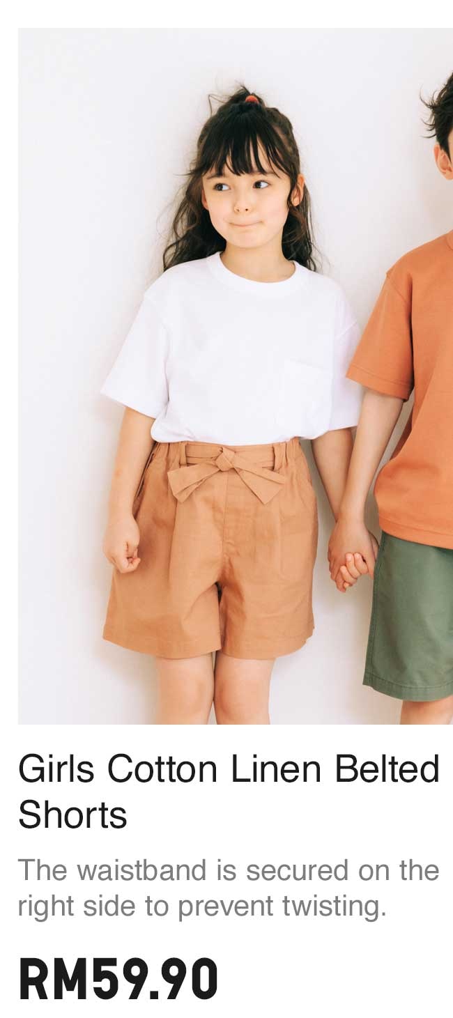 GIRLS COTTON LINEN BELTED SHORTS