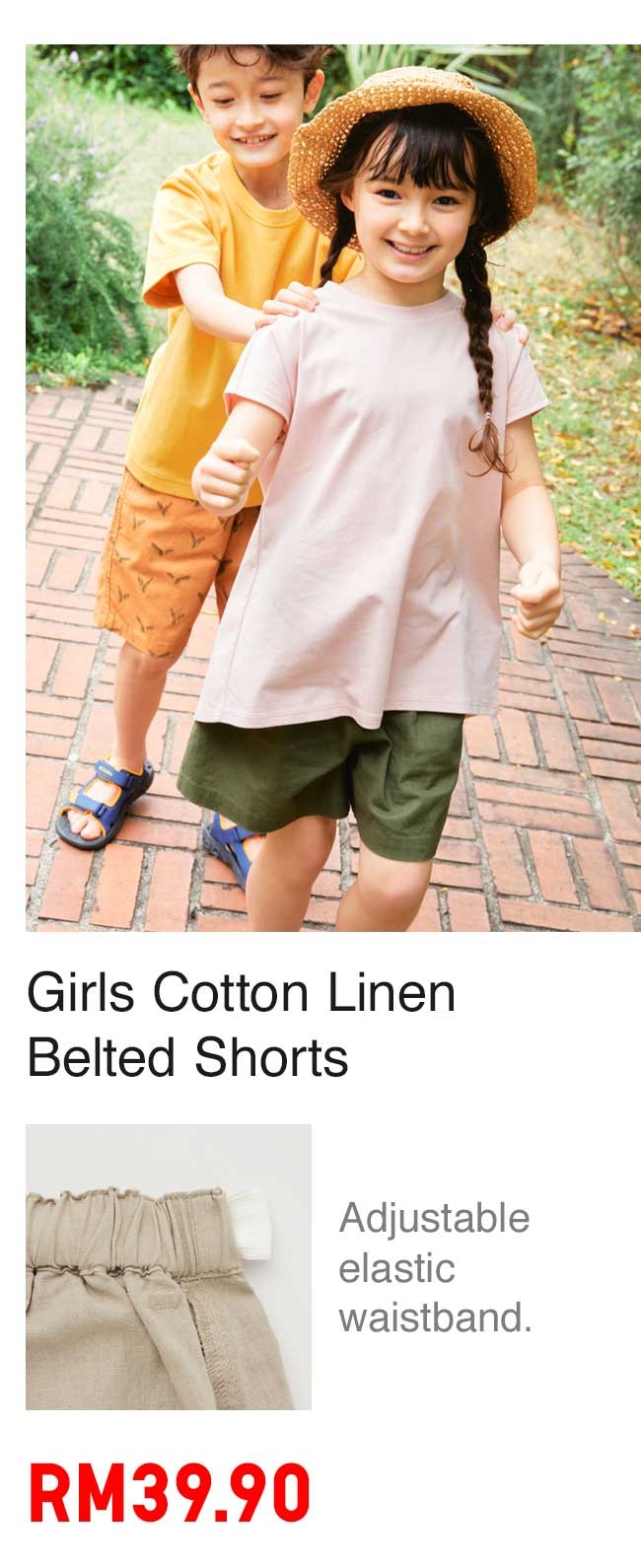 GIRLS COTTON LINEN BELTED SHORTS