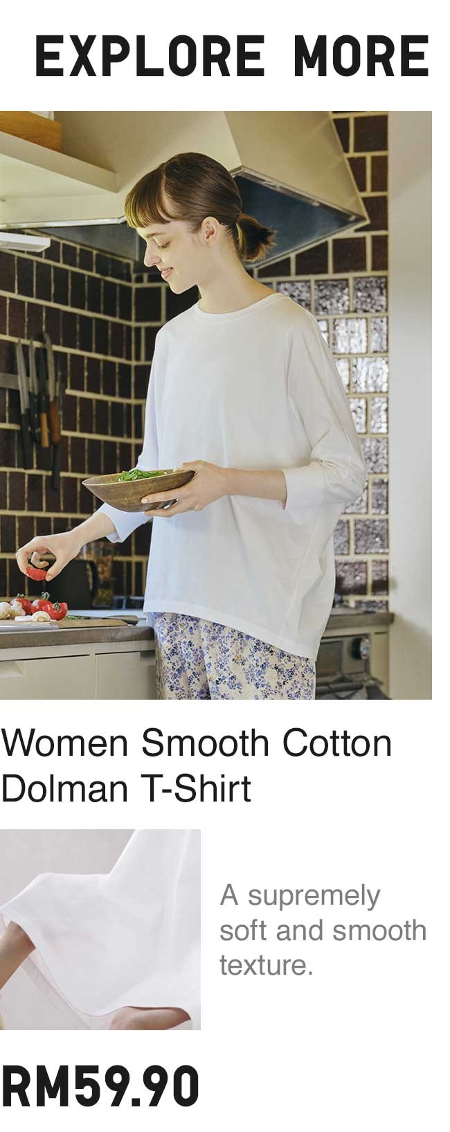 WOMEN SMOOTH COTTON DOLMAN T-SHIRT