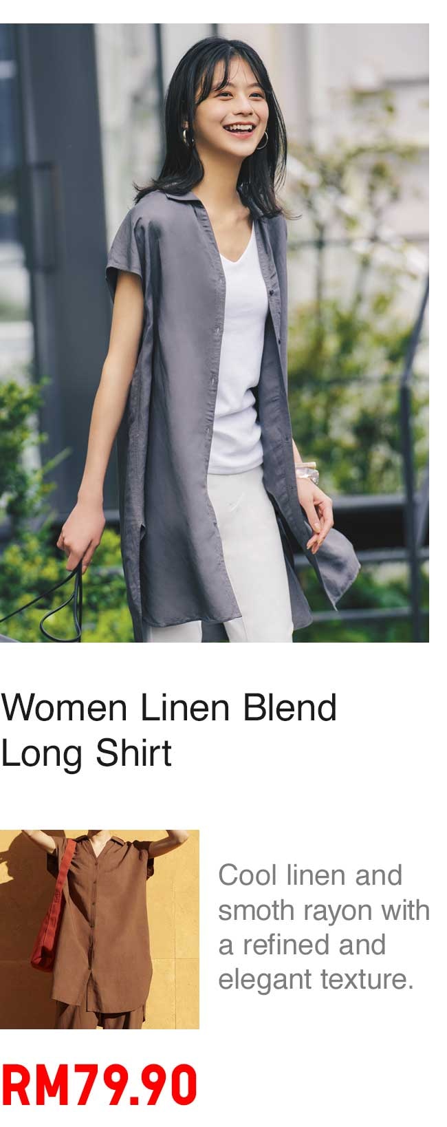 WOMEN LINEN BLEND LONG SHIRT