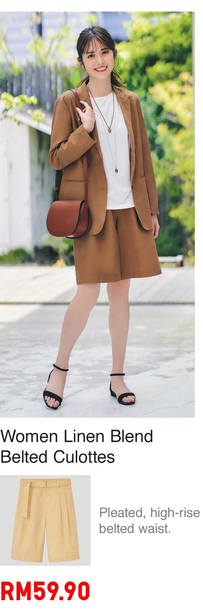 WOMEN LINEN BLEND BELTED CULOTTES